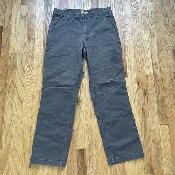Men's Carhartt Rugged Flex Relaxed Fit Dark Gray Canvas Work Pants Sz 34 X 32